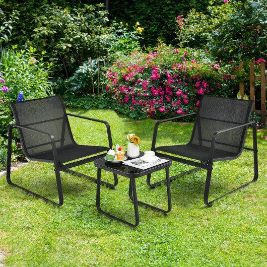 3 Pieces Patio Bistro Furniture Set with Glass Top Table Garden Deck-Black at Set Shop and Smile