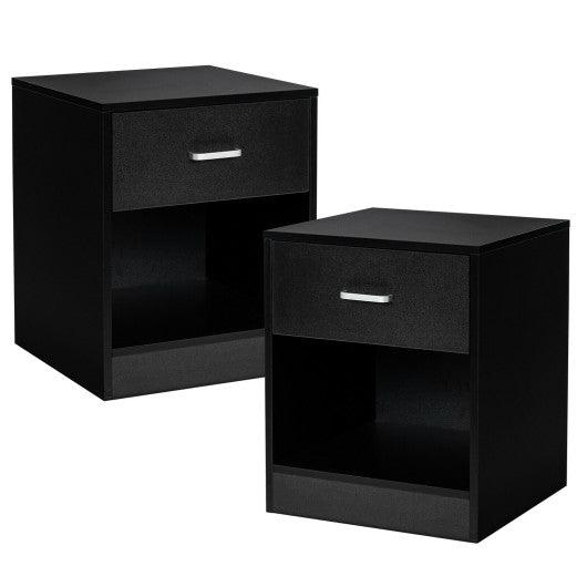 2 Pieces Nightstand with Storage Drawer and Cabinet-Black at Set Shop and Smile