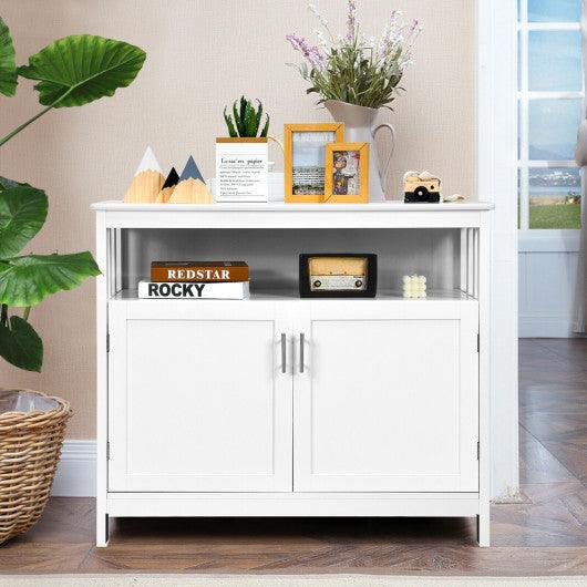 Kitchen Buffet Server Sideboard Storage Cabinet with 2 Doors and Shelf-White at Set Shop and Smile