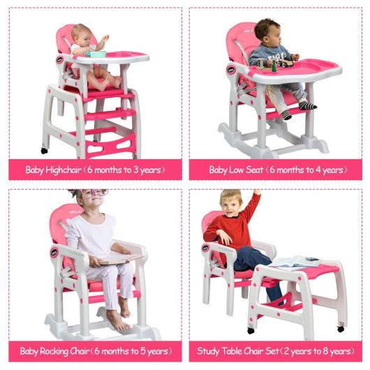 3-in-1 Baby High Chair with Lockable Universal Wheels-Pink at Set Shop and Smile