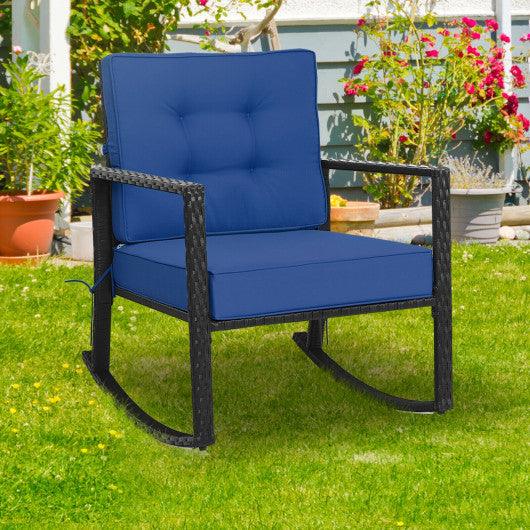 Patio Rattan Rocker Outdoor Glider Rocking Chair Cushion Lawn-Navy at Set Shop and Smile