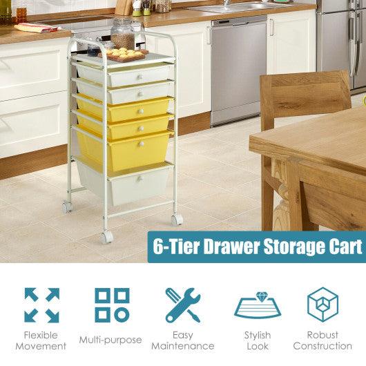 6 Drawers Rolling Storage Cart Organizer-Yellow at Set Shop and Smile