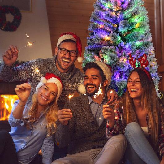 5 Feet Pre-Lit Hinged Christmas Tree Snow Flocked with 9 Modes Remote Control Lights at Set Shop and Smile