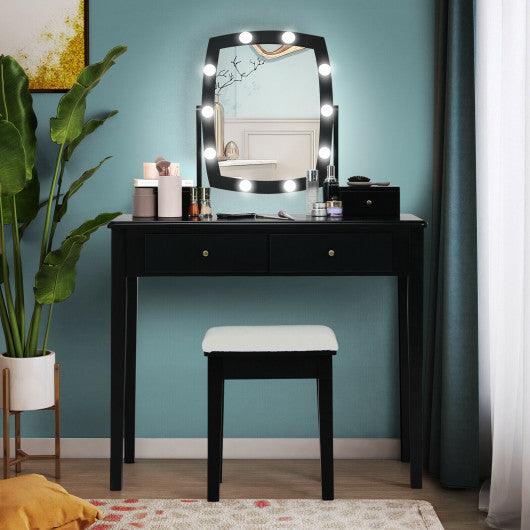 Vanity Table Set with Lighted Mirror for Bedroom and Dressing Room-Black at Set Shop and Smile