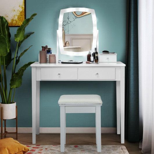 Vanity Table Set with Lighted Mirror for Bedroom and Dressing Room-White at Set Shop and Smile