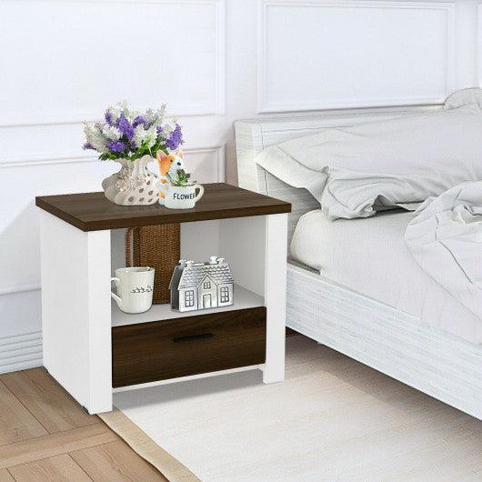 Accent Nightstand with Drawer and Open Shelf at Set Shop and Smile