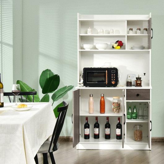 4-Door Freestanding Kitchen Buffet with Hutch and Adjustable Shelves-White at Set Shop and Smile