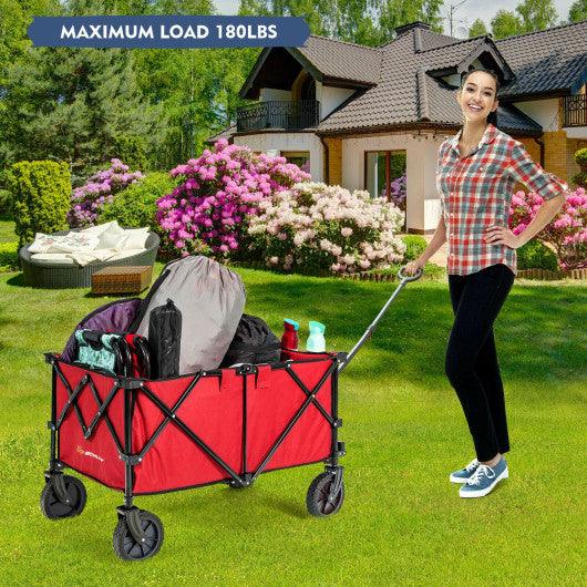 Outdoor Folding Wagon Cart with Adjustable Handle and Universal Wheels-Red at Set Shop and Smile