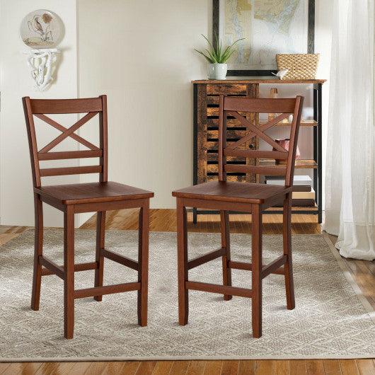Set of 2 Bar Stools 24 Inch Counter Height Chairs with Rubber Wood Legs at Set Shop and Smile