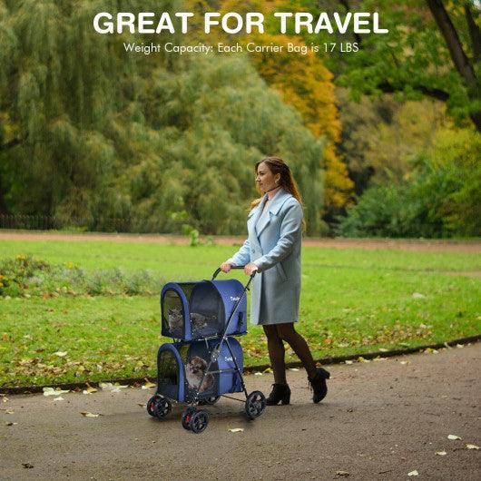 4-in-1 Double Pet Stroller with Detachable Carrier and Travel Carriage-Blue at Set Shop and Smile
