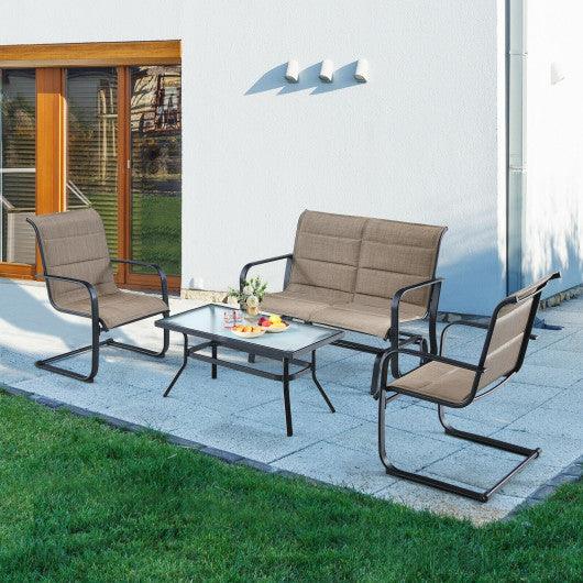 4 Pieces Outdoor Patio Furniture Set with Padded Glider Loveseat and Coffee Table-Brown at Set Shop and Smile