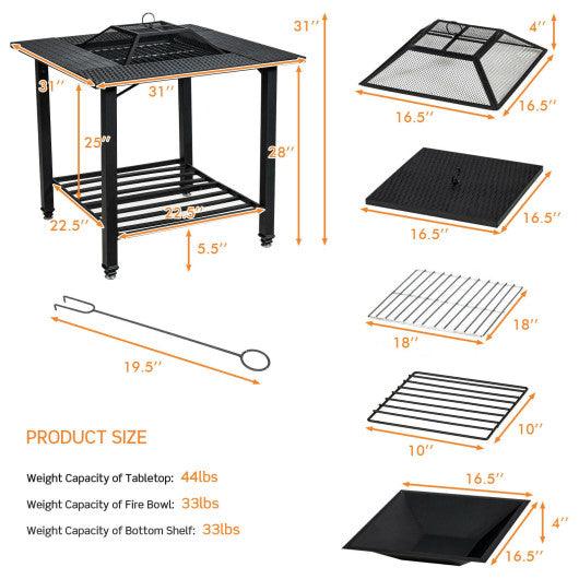 31 Inch Outdoor Fire Pit Dining Table with Cooking BBQ Grate at Set Shop and Smile