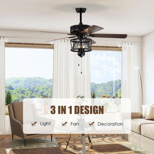 50 Inches Ceiling Fan with Lights Reversible Blades and Pull Chain Control-Black at Set Shop and Smile