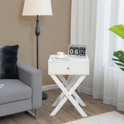 Modern X-Shaped Nightstand with Drawer for Living Room Bedroom-White at Set Shop and Smile