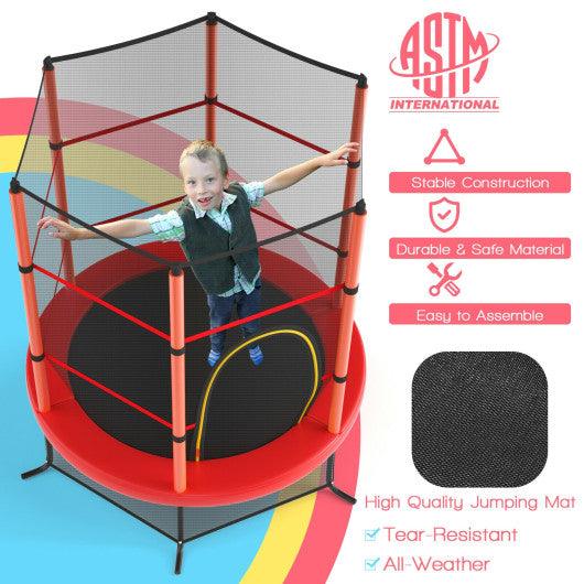 55 Inch Kids Recreational Trampoline Bouncing Jumping Mat with Enclosure Net-Red at Set Shop and Smile