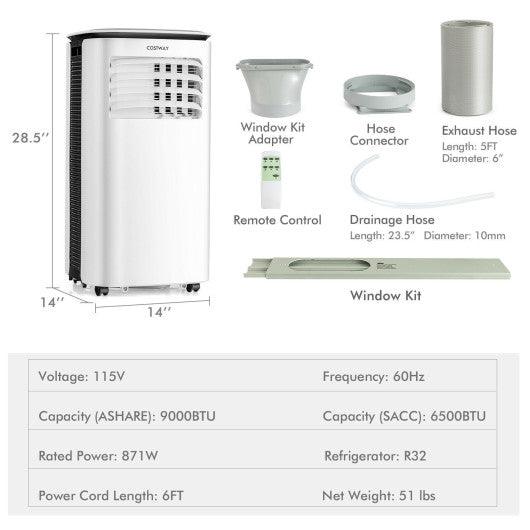 9000 BTU 3 in 1 Portable Air Conditioner with Fan and Dehumidifier-White at Set Shop and Smile