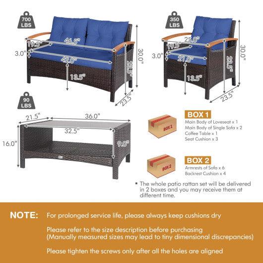 4 Pieces Patio Rattan Furniture Set with Cushioned Sofa and Storage Table-Navy at Set Shop and Smile