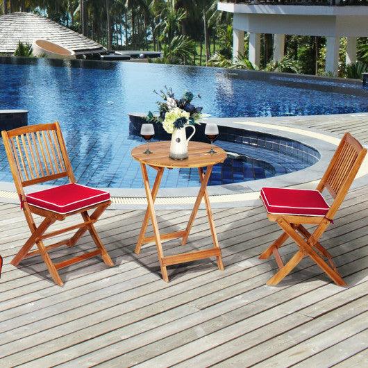 3 Pieces Patio Folding Bistro Set with Padded Cushion and Round Coffee Table-Red at Set Shop and Smile