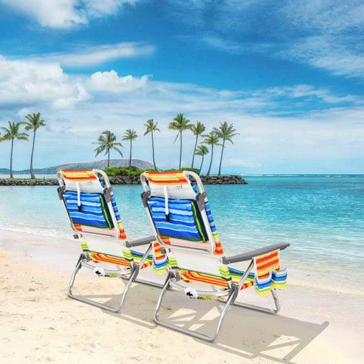 4-Pack 5-Position Outdoor Folding Backpack Beach Reclining Chair with Pillow-Yellow at Set Shop and Smile