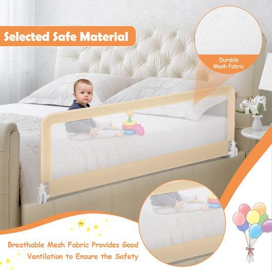 59 Inch Folding Breathable Baby Bed Rail Guard with Safety Strap-Beige at Set Shop and Smile