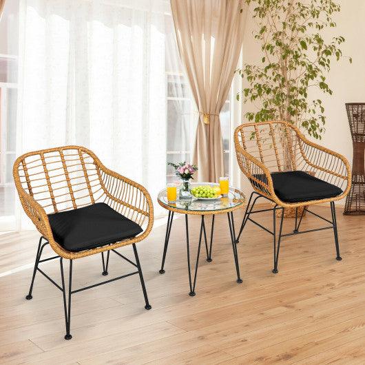 3 Pieces Rattan Furniture Set with Cushioned Chair Table-Black at Set Shop and Smile