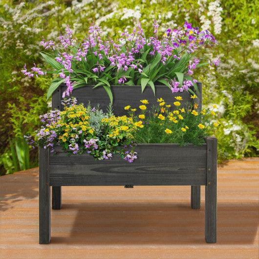2 Tier Wooden Raised Garden Bed with Legs Drain Holes-Gray at Set Shop and Smile