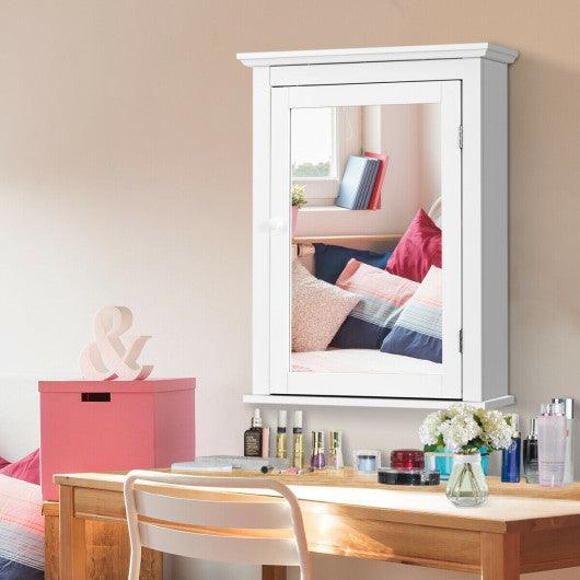 Bathroom Mirror Cabinet Wall Mounted Adjustable Shelf Medicine Storage-White at Set Shop and Smile