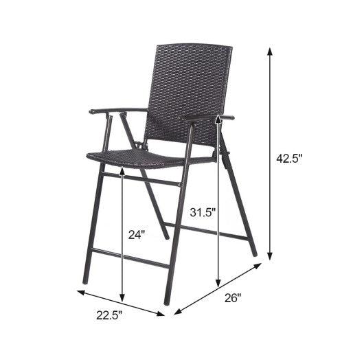 Set of 4 Folding Rattan Bar Chairs with Footrests and Armrests for Outdoors and Indoors at Set Shop and Smile