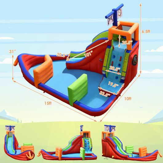 6-in-1 Pirate Ship Waterslide Kid Inflatable Castle with Water Guns and 735W Blower at Set Shop and Smile