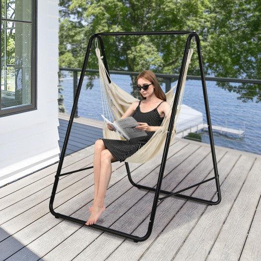 Hanging Padded Hammock Chair with Stand and Heavy Duty Steel-Beige at Set Shop and Smile