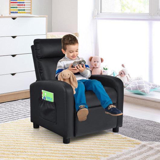 Ergonomic PU Leather Kids Recliner Lounge Sofa for 3-12 Age Group-Black at Set Shop and Smile
