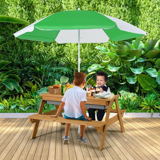 3-in-1 Kids Outdoor Picnic Water Sand Table with Umbrella Play Boxes at Set Shop and Smile