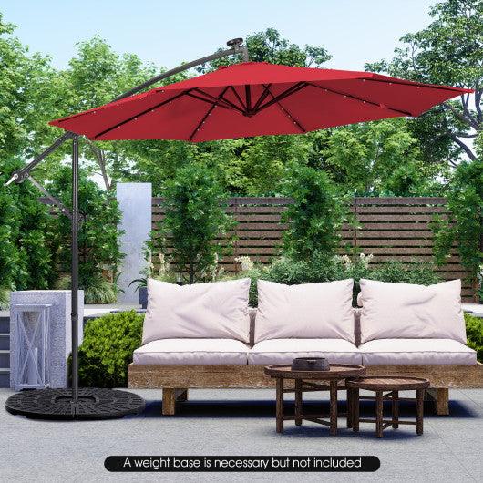 10 Feet Patio Solar Powered Cantilever Umbrella with Tilting System-Red at Set Shop and Smile