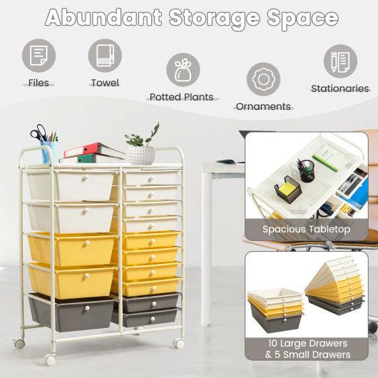 15-Drawer Storage Rolling Organizer Cart-Yellow at Set Shop and Smile