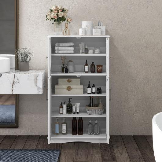 4 Doors Freeestanding Bathroom Floor Cabinet with Adjustable Shelves-White at Set Shop and Smile