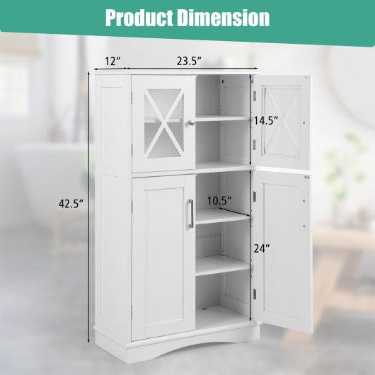 4 Doors Freeestanding Bathroom Floor Cabinet with Adjustable Shelves-White at Set Shop and Smile