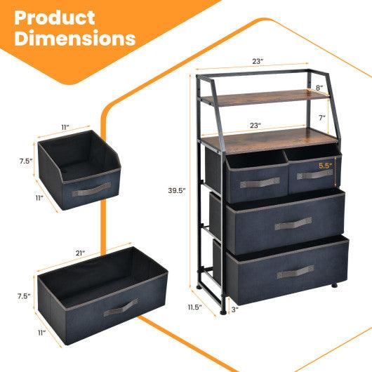 4-Drawer Free Standing Storage Dresser with 2 Open Shelves-Rustic Brown at Set Shop and Smile