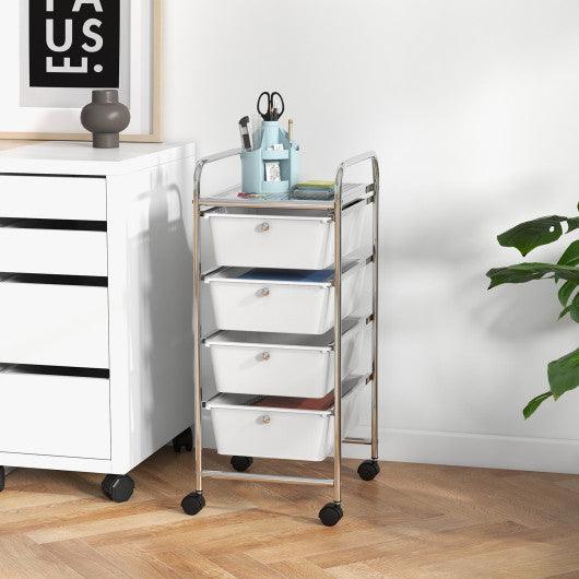 4-Drawer Cart Storage Bin Organizer Rolling with Plastic Drawers-White at Set Shop and Smile