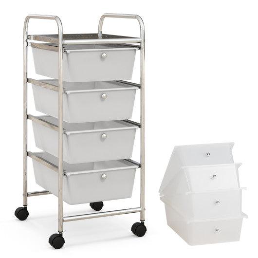 4-Drawer Cart Storage Bin Organizer Rolling with Plastic Drawers-White at Set Shop and Smile
