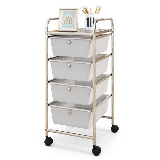 4-Drawer Cart Storage Bin Organizer Rolling with Plastic Drawers-White at Set Shop and Smile