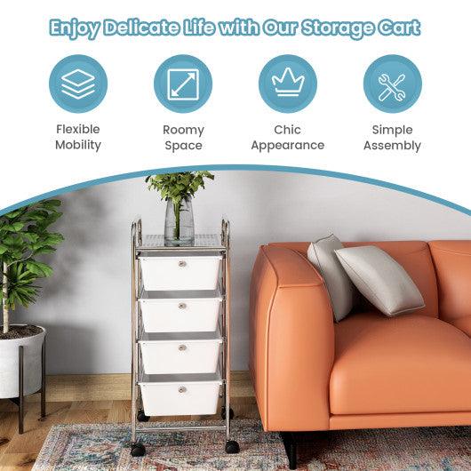 4-Drawer Cart Storage Bin Organizer Rolling with Plastic Drawers-White at Set Shop and Smile
