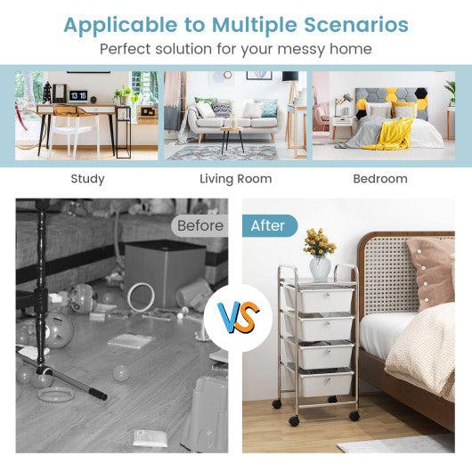 4-Drawer Cart Storage Bin Organizer Rolling with Plastic Drawers-White at Set Shop and Smile