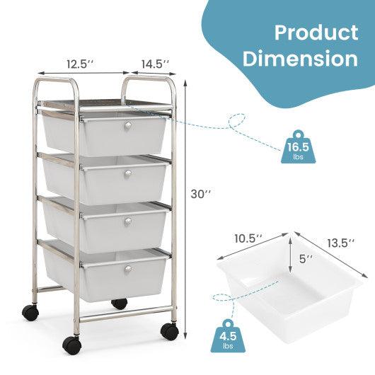 4-Drawer Cart Storage Bin Organizer Rolling with Plastic Drawers-White at Set Shop and Smile