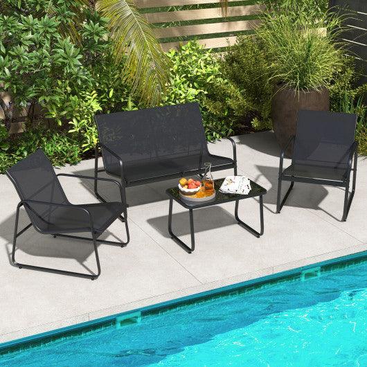 4 Pieces Outdoor Conversation Set with Tempered Glass Coffee Table-Black at Set Shop and Smile