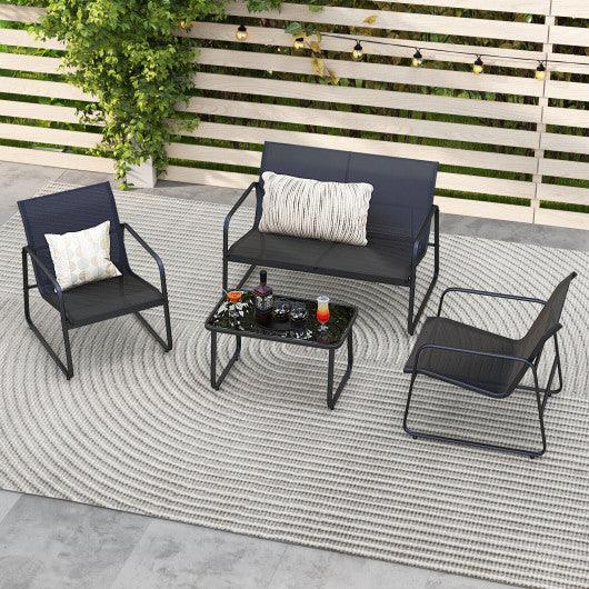4 Pieces Outdoor Conversation Set with Tempered Glass Coffee Table-Black at Set Shop and Smile