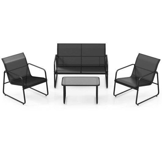 4 Pieces Outdoor Conversation Set with Tempered Glass Coffee Table-Black at Set Shop and Smile