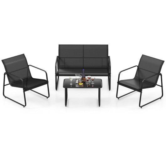 4 Pieces Outdoor Conversation Set with Tempered Glass Coffee Table-Black at Set Shop and Smile