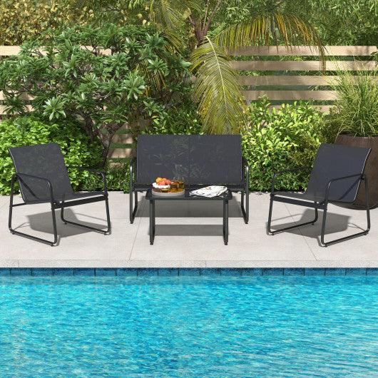 4 Pieces Outdoor Conversation Set with Tempered Glass Coffee Table-Black at Set Shop and Smile