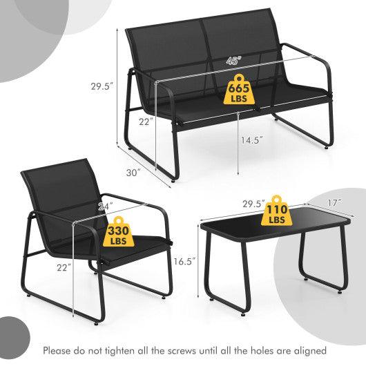4 Pieces Outdoor Conversation Set with Tempered Glass Coffee Table-Black at Set Shop and Smile