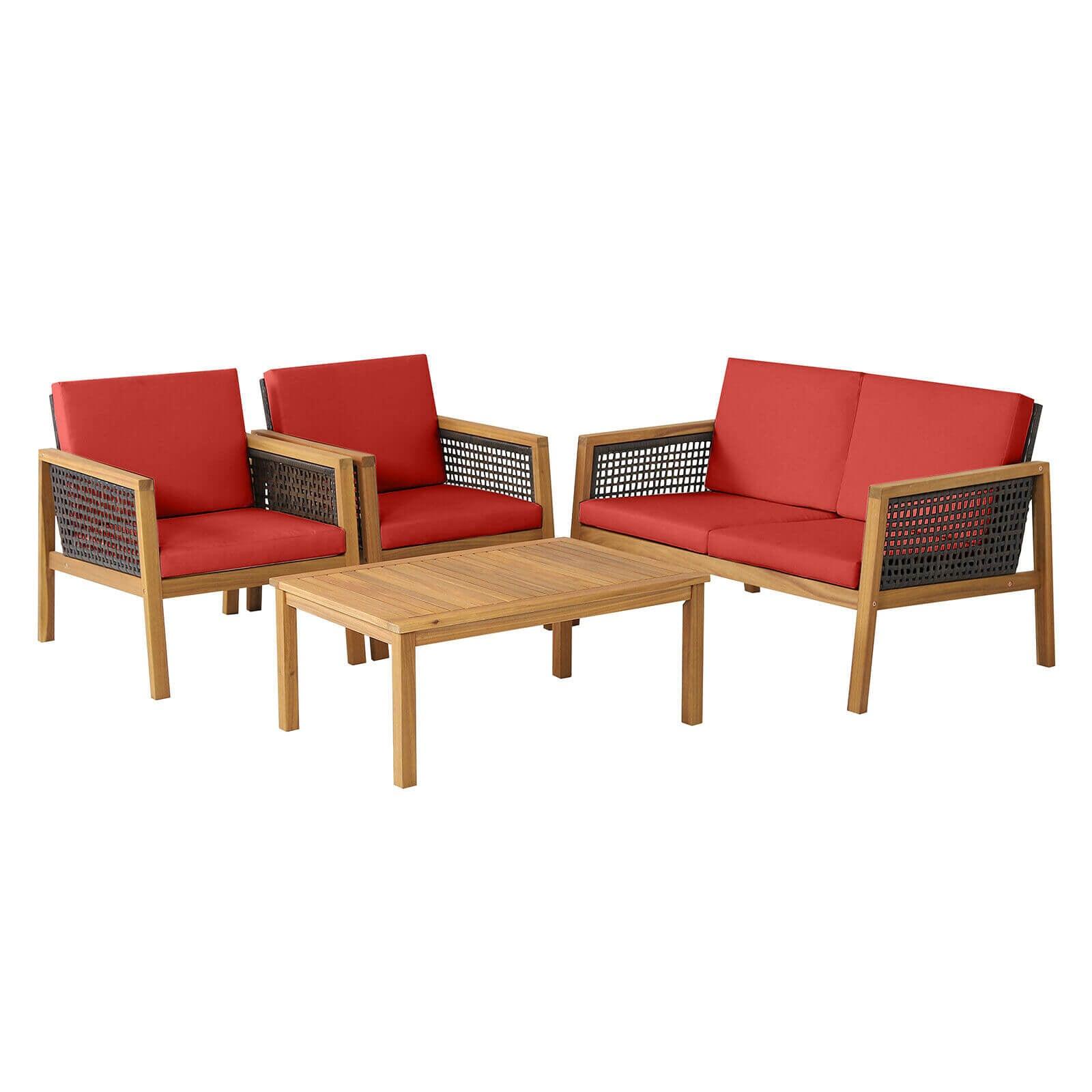 4 Pieces Patio Rattan Furniture Set with Removable Cushions-Red at Set Shop and Smile